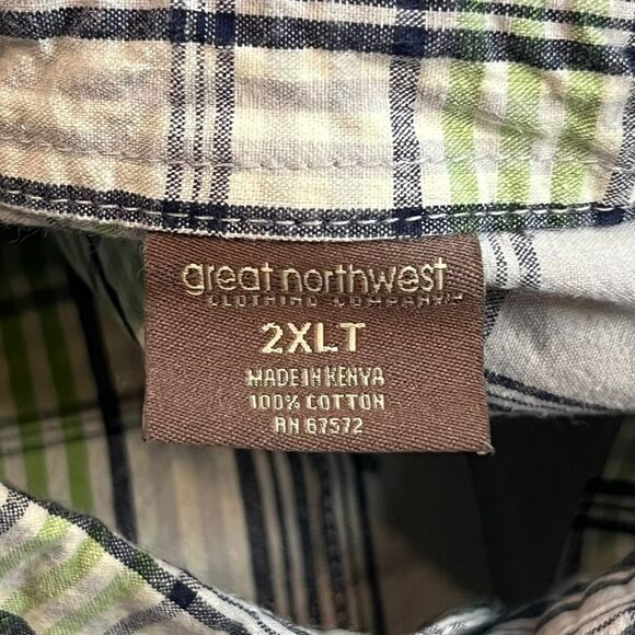 Great Northwest Shirt Mens 2XLT Plaid Short Sleeve Green Plaid Preppy Golf Shirt - Picture 8 of 9